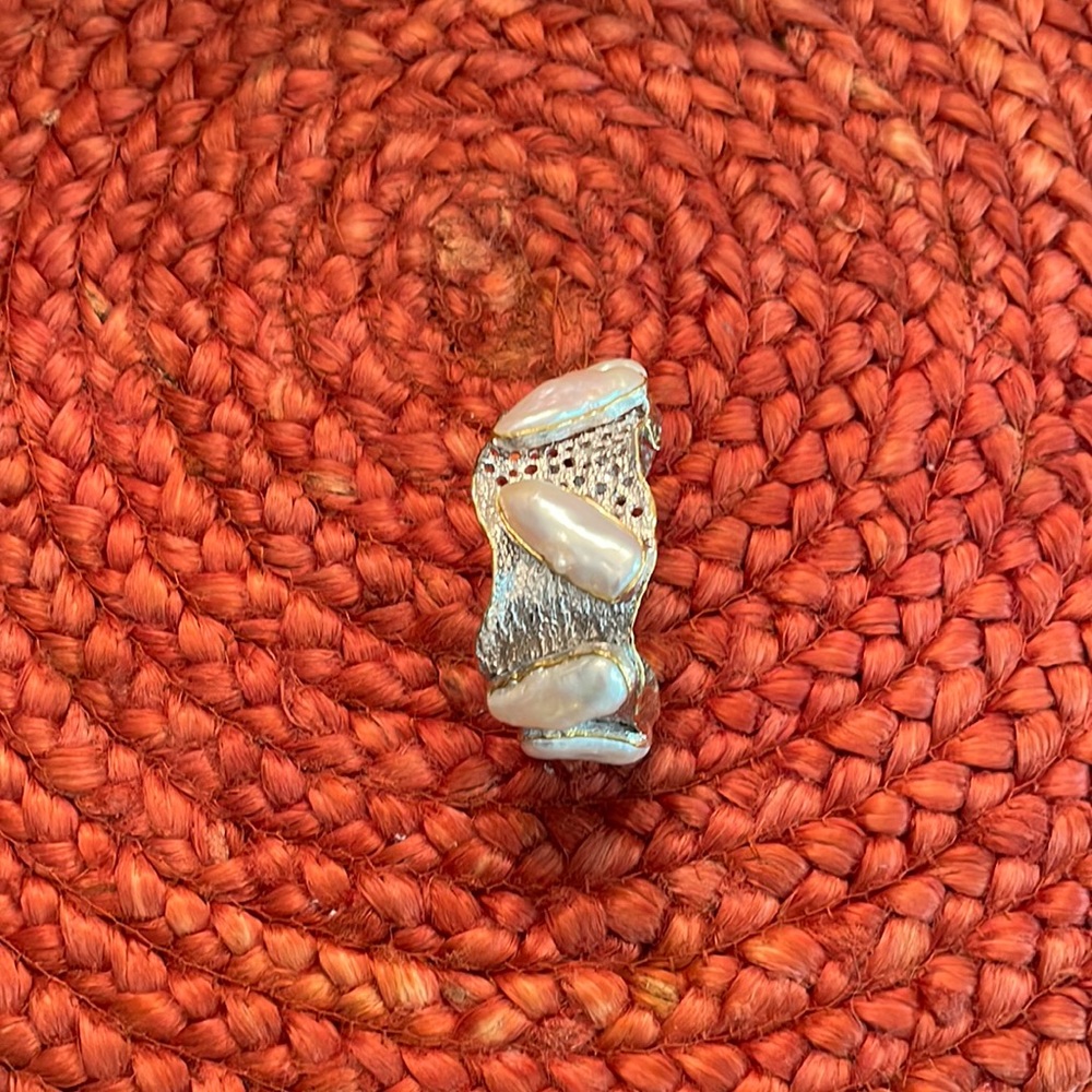 Sterling Silver, real Pearl cuff bracelet